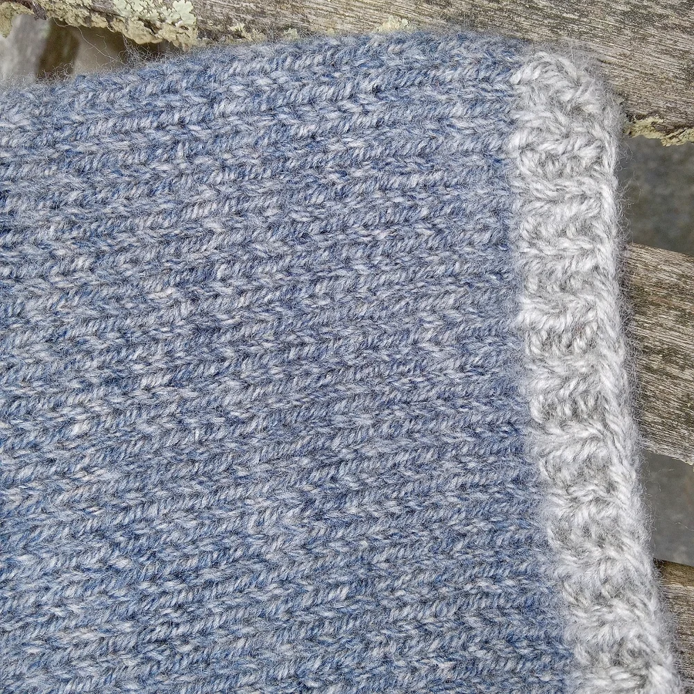 Handknit Baby Boy Winter Blue Denim Tweed Retro 1960s Style Pompom Pixie Hat 12M